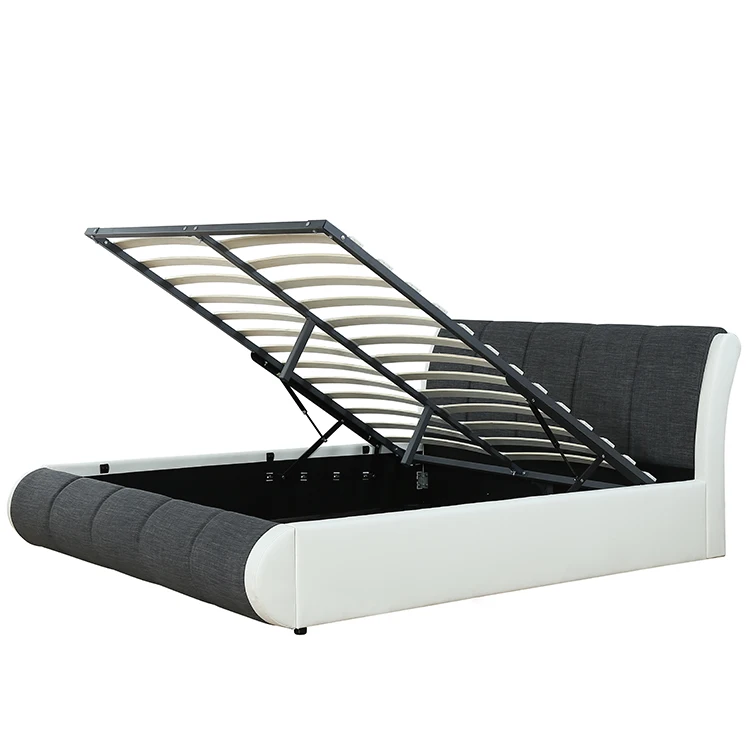 Willsoon  Modern Bedroom Furniture PU leather mix Fabric Bed with storage ottoman bed with led light headboard