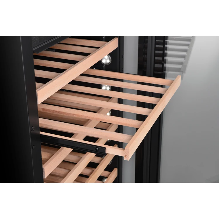 Solid Wooden Shelf Wine Fridge Kitchen Wine Cabinet Cooler 5-20 Degree Non Alcoholic Wine Vino Stainless Steel Glass 160 /black