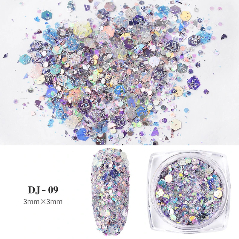 Wholesale Nail art supplies 12 color crystal clear acrylic powder Mixed size 1g bottled discoloration glitter acrylic powder