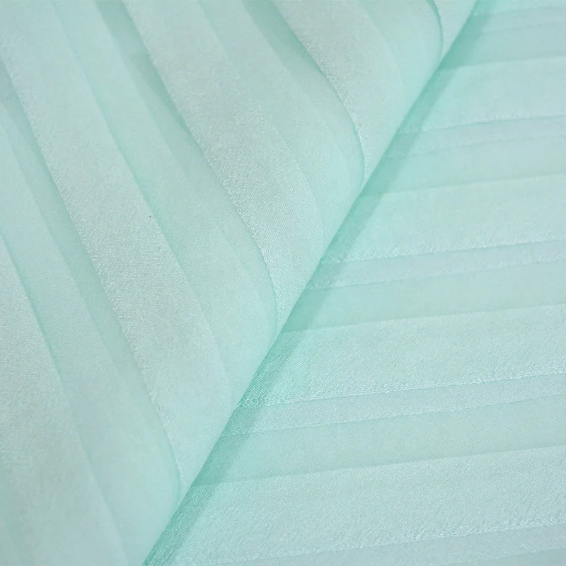 China Textile Suppliers Poly Yarn Dyed Mint Organza Striped Fabric