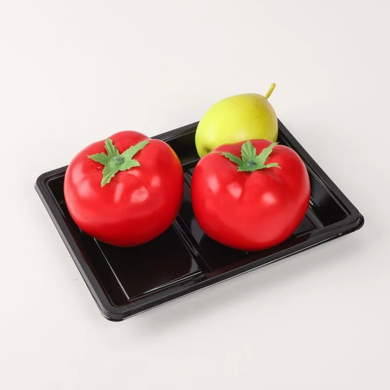 Safe Food Plate Plastic Fruit Packing Box Black PET Food Grade Tray Disposable Packaging Clear Display for Vegetables Seafood