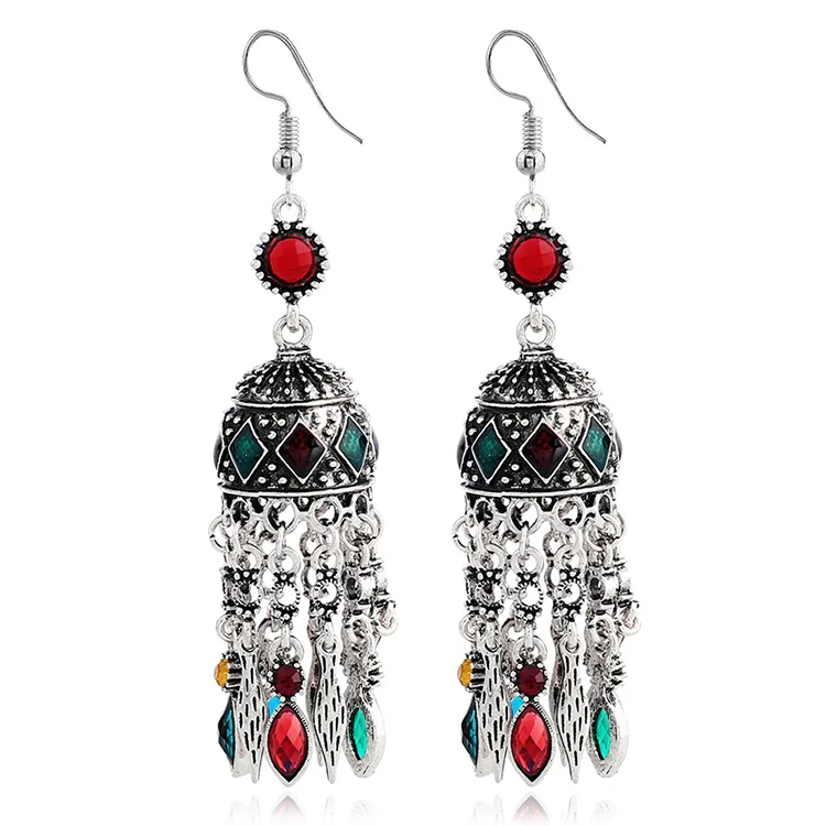 Indian Afghani Oxidized Traditional Jewelry Bollywood Gold Silver Big Jhumka Beaded Earrings
