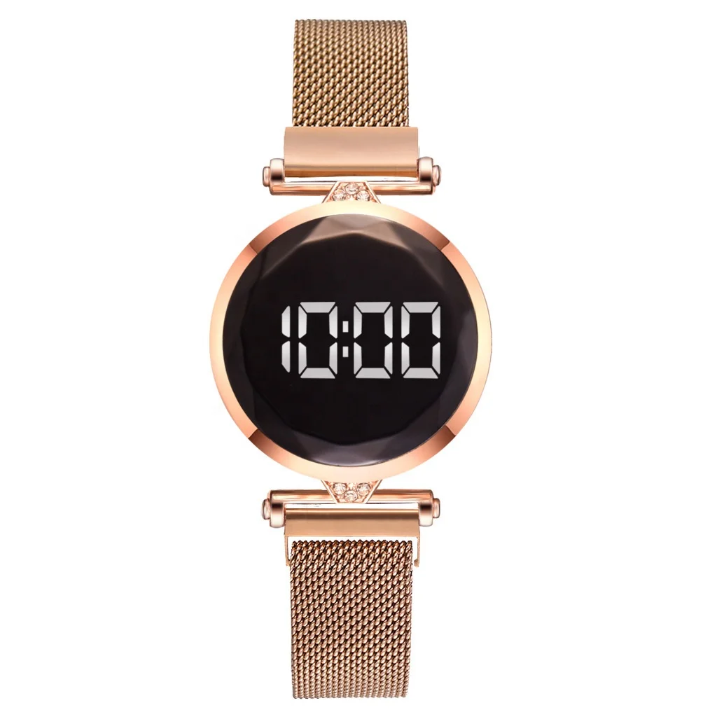 New Arrival Mesh Band Magnetic Watch Ladies Magnet Touch Scree Digital Led Watches Relojes Digital