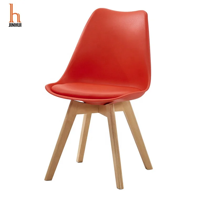 Modern Plastic Children dining chair Padded Seat with Wooden Legs Retro Modern Home