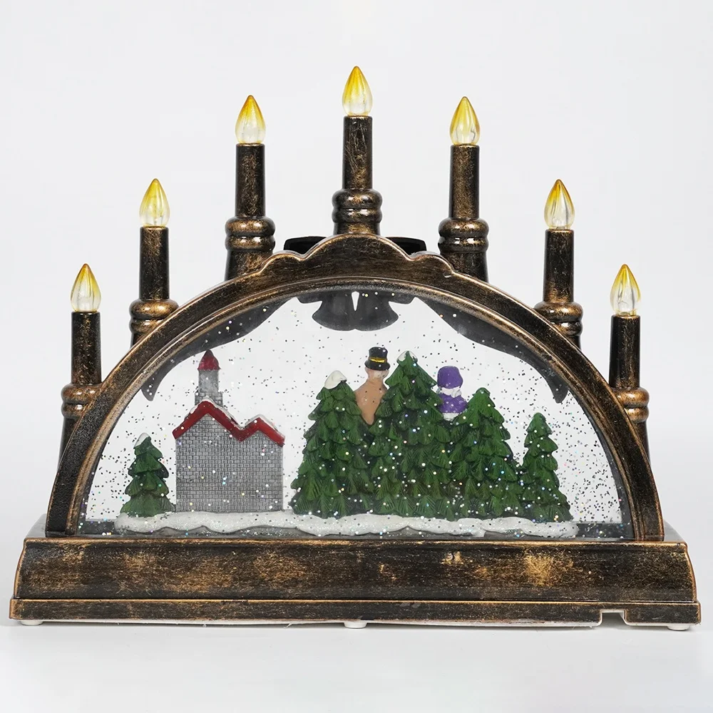 Xmas caroller village scene noel musical led illuminated water spinning Candle holder Christmas snow globe