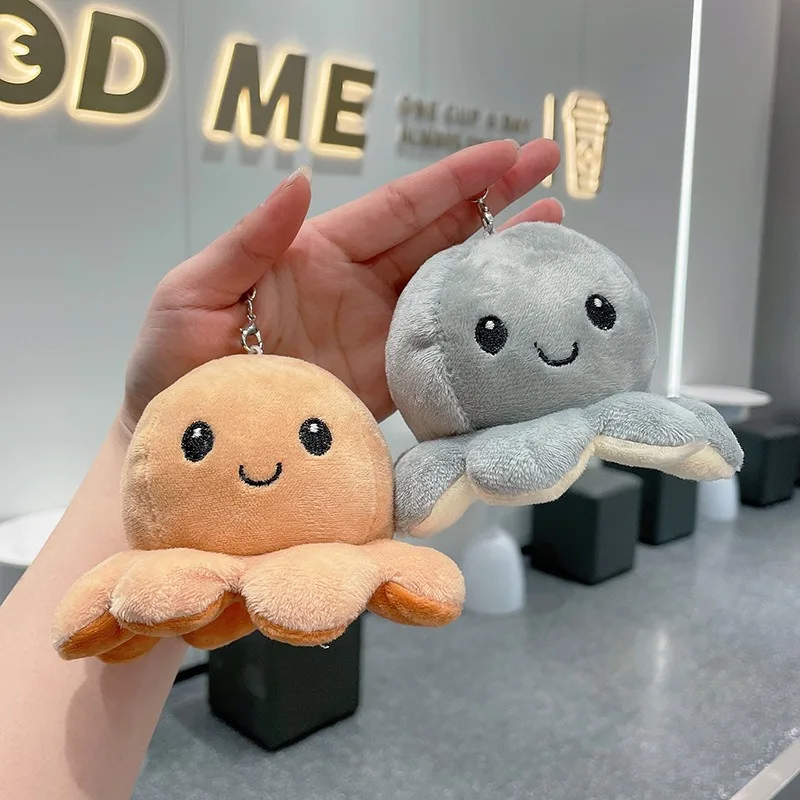 Cute Ocean Animal Student Backpack Pendant Keyrings Plush Doll Wholesale Flipped Plush reversible octopus keychain plush