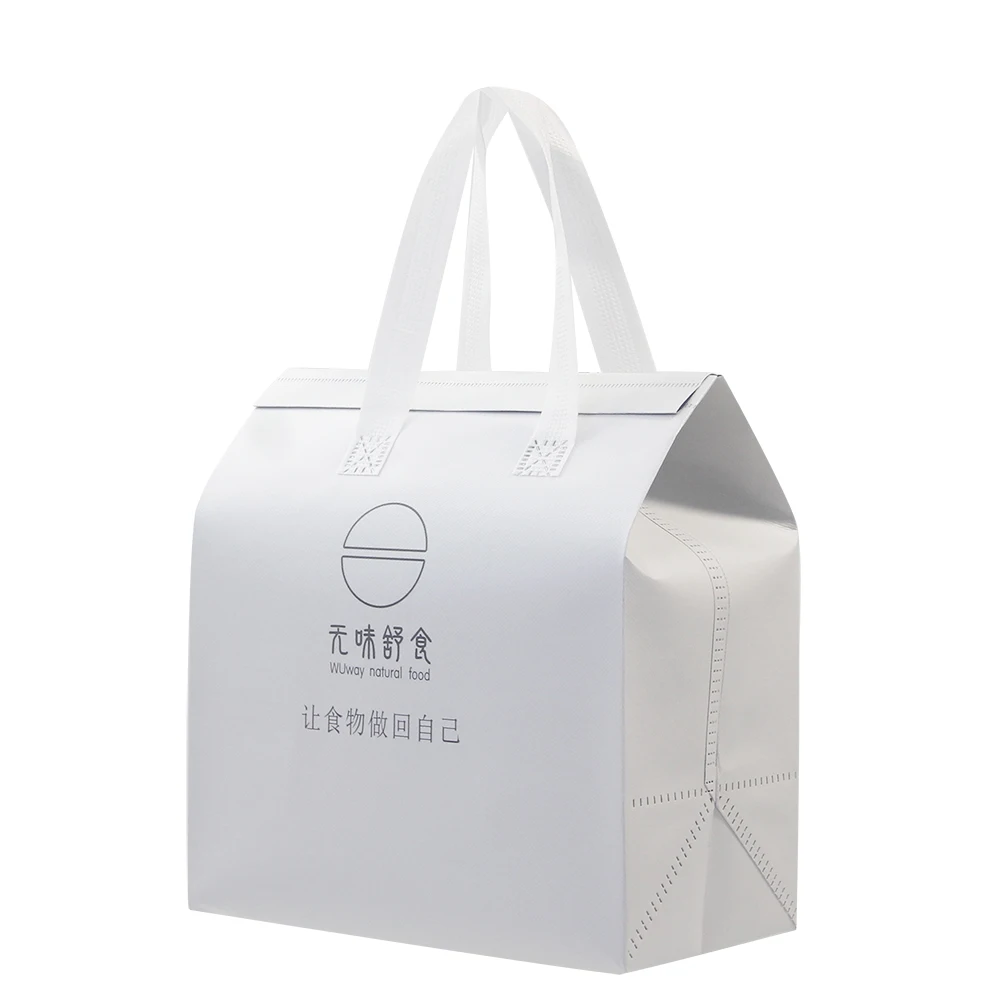 Wholesale Dessert Beverage Restaurant Takeout Waterproof Non-Woven White Sold Cooler Bag With Handle