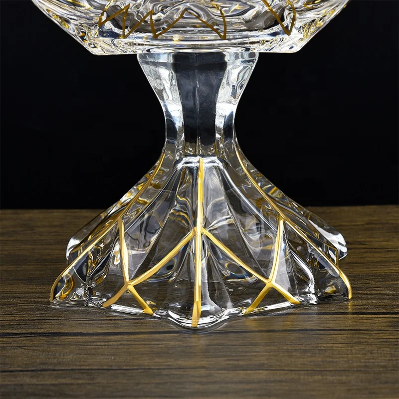 Luxury Modern Glass Fruit Bowl Gold Plated Seaweed Pattern Glass Footed Fruit Bowls for Home Decoration