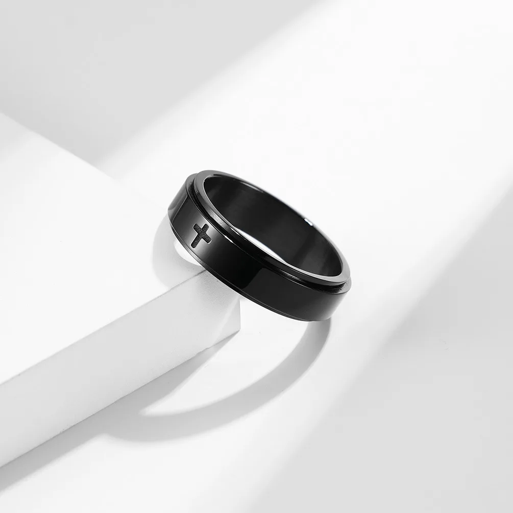 unisex stainless steel simple cross rotatable decompression ring