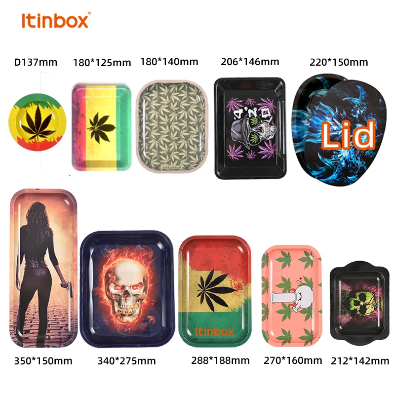 Cheap Custom Rolling Tray Weed Factory Direct Metal Gold Food Serving Tray, Custom Logo Luxury Round Smoking Tin Ash Tray