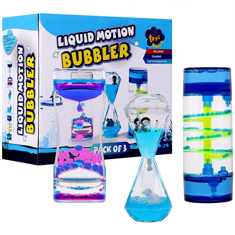 3-Pack Hourglass Liquid Bubbler Timer Desl Sensory Play Fidget Toy Stress Liquid Motion Bubbler for Kids and Adults