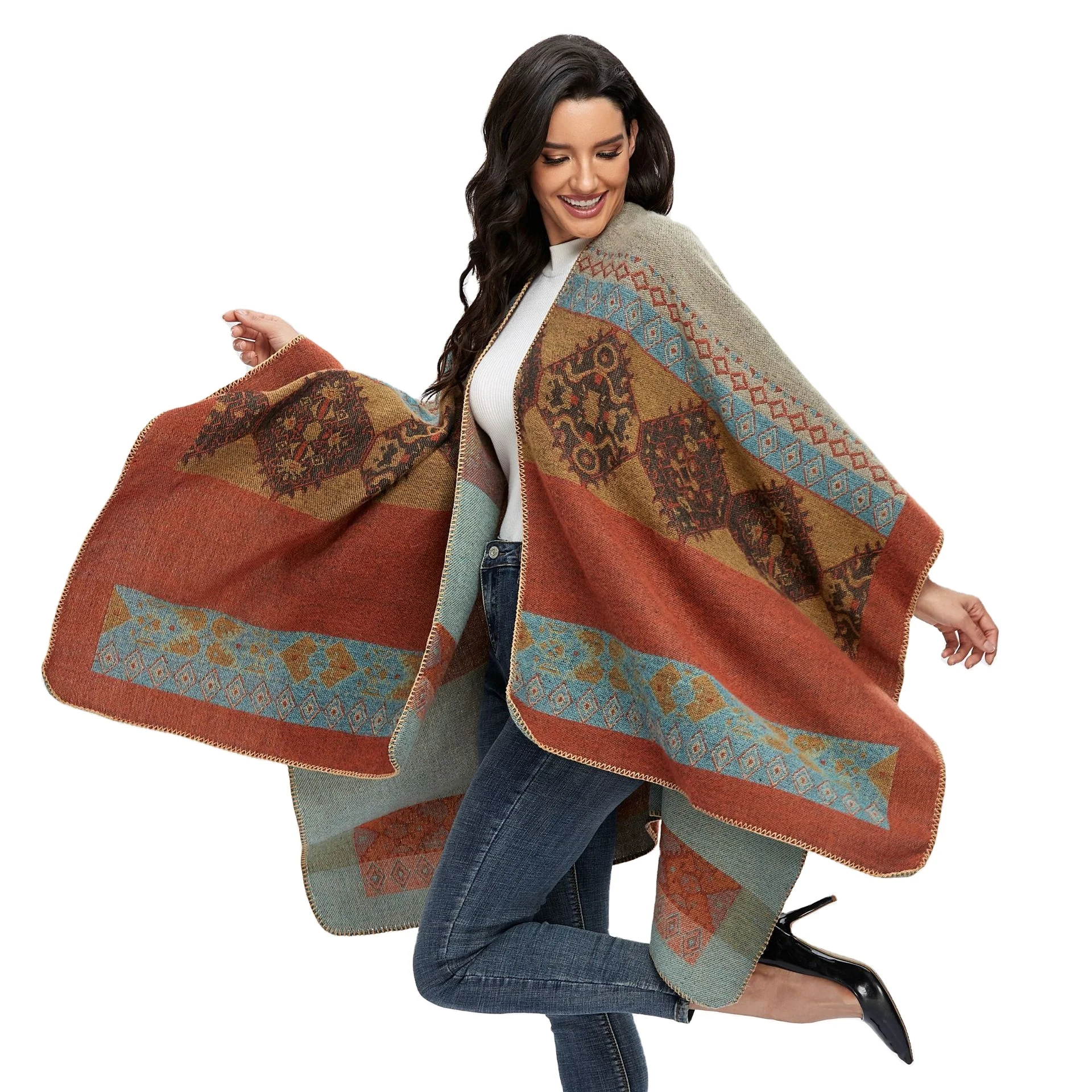 Fashion warm autumn winter leopard animal pashmina cashmere like poncho shawl cape fringed new design stole blanket throw
