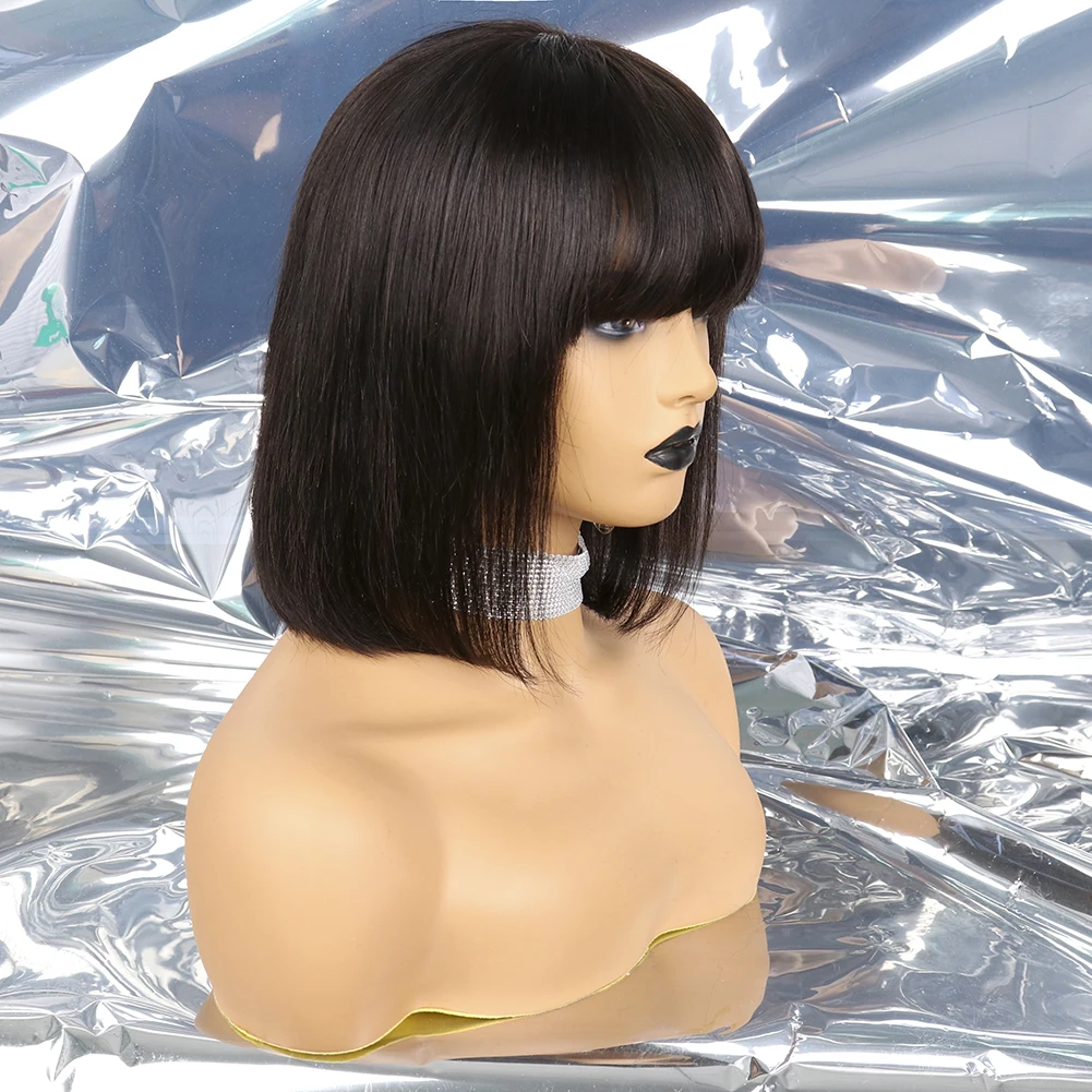 
Natual Color Bob Lace Wig With Bangs Brazilian Virgin Straight Bob Wig Lace Front Human Hair with Baby Hair For Pretty Girl 