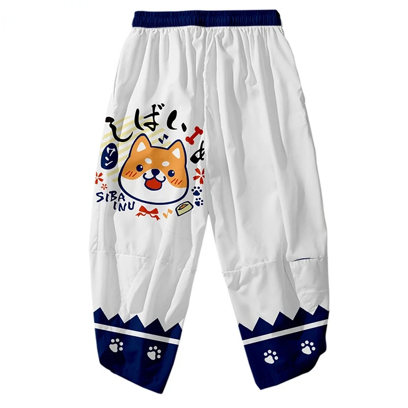 Fashion Men Cute Dog Shiba Inu Print Harem Pants Loose Traditional Asian Haori Trousers Japanese Streetwear Kimono Pants