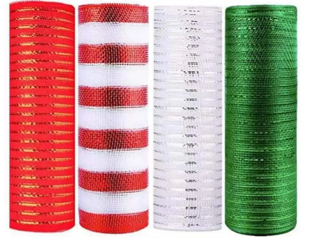 Hot Sale Wholesale Christmas Wire Polyester Deco  Mesh Colorful Metallic Flower  Garland Mesh