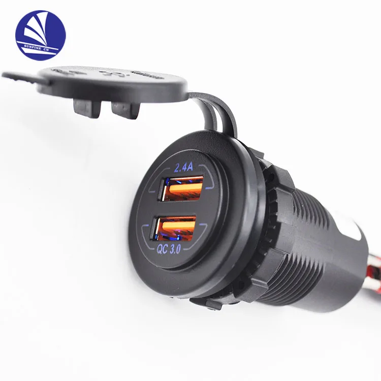 Fast Charging 3.0 USB Charger Socket Dual USB Power Outlet with QC 3.0 USB Port & 5V 2.4A Port Led Light for Car Boat Marine Rv