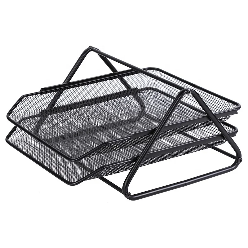office portable stationery metal wire mesh 2 tier A4 paper file document storage desk tray holder organizer with sliding drawer