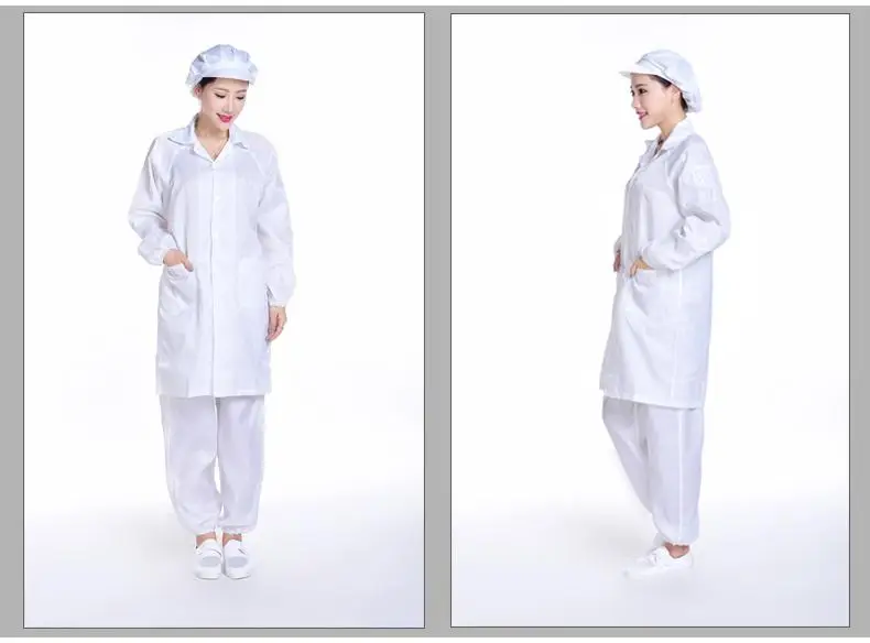 Dustproof 5mm Stripe Polyester Antistatic Work Uniform Cleanroom Smock Gown Reusable ESD Coat