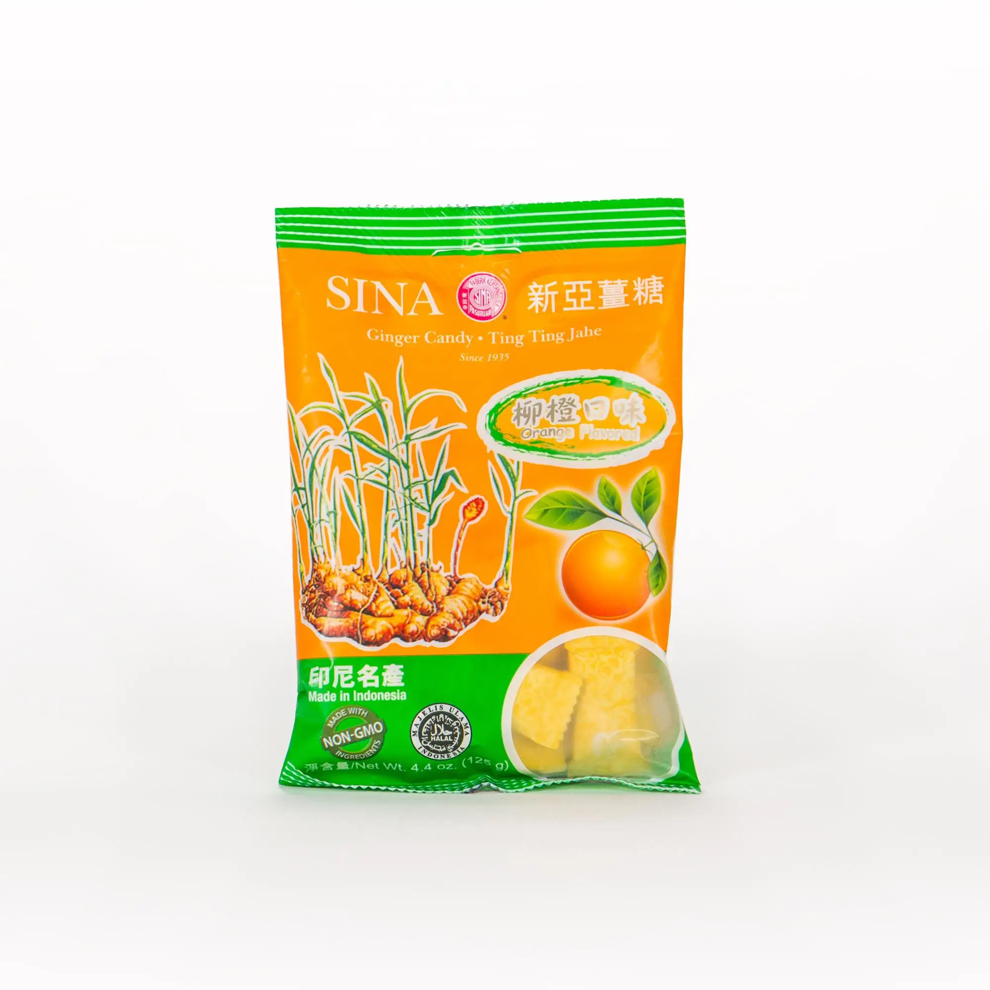 Indonesia SINA 125g Ginger Chews with Factory Price Classic Orange Flavor Ginger Candy Fruity Soft Candy