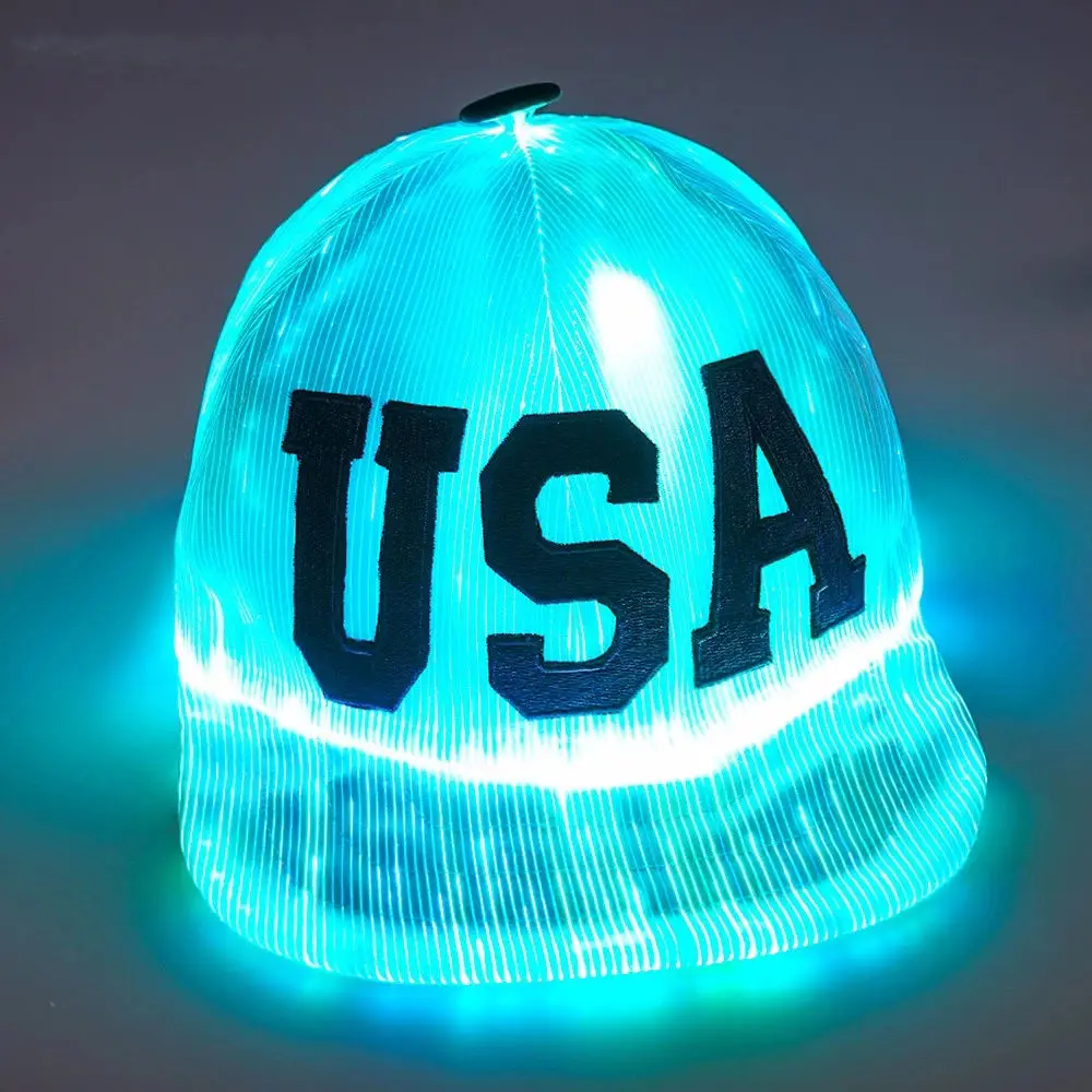 Custom LED Fiber Optic Light Theme Hip Hop Hat Custom Exclusive Bar Party Pattern LED Full Color Fiber Optic Light Baseball Caps