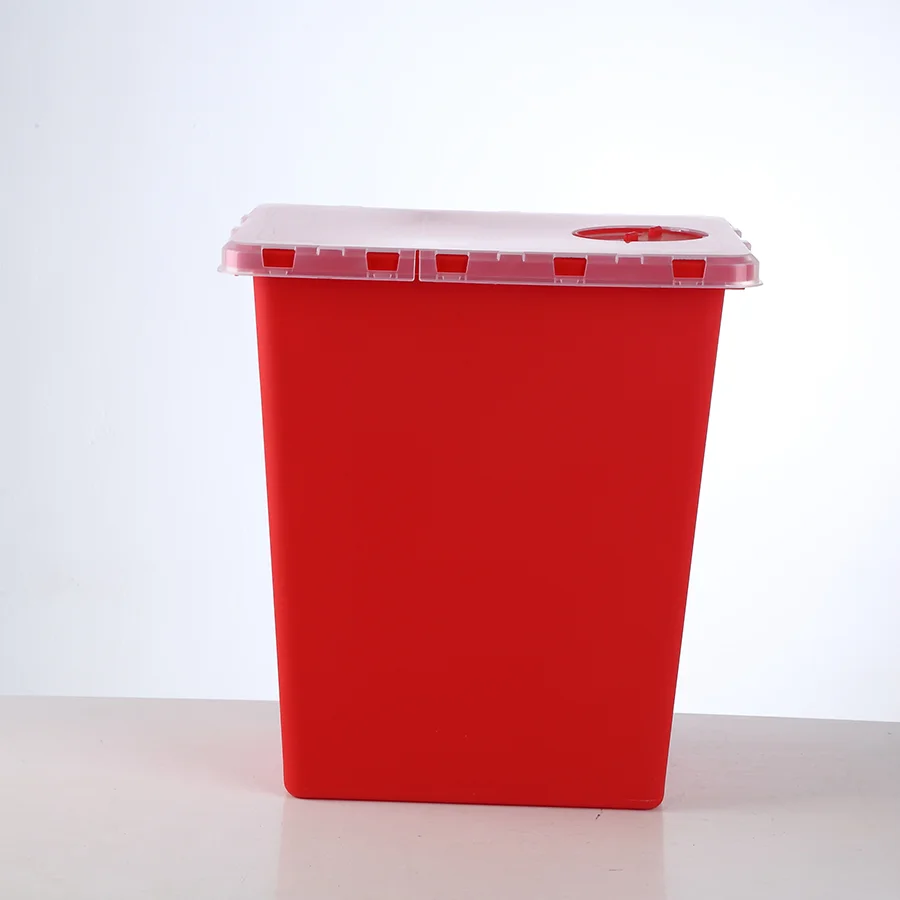 Red Disposable Safety Plastic C Square Sharp Container for Collecting Needles Sharps