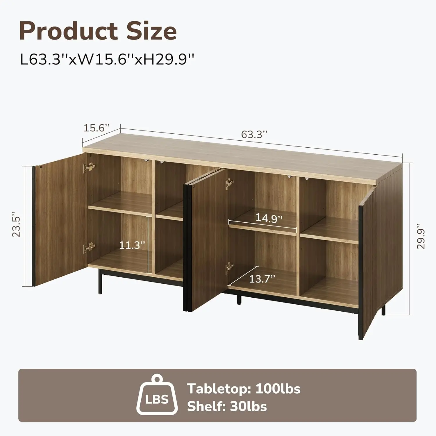 Buffet cabinets, 63-inch lockers with fluted decorative doors, modern control tables for dining, kitchen and living rooms