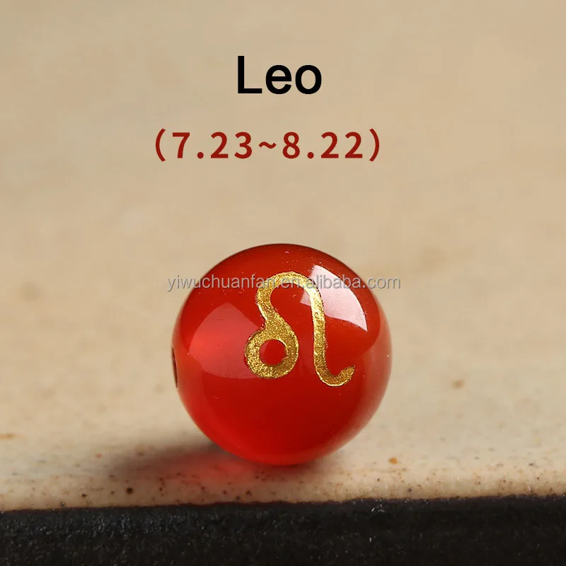 Custom 8mm 10mm Natural Stone Red Carnelian Gilding Carving 12 Constellations Crystal Loose Beads for DIY Jewelry Making