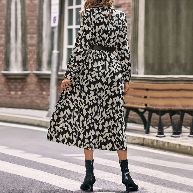 Elegant Floral Print Women Dress Spring Summer Casual O Neck Long Sleeve Chiffon A Line Long Maxi Dress Party Vestidos