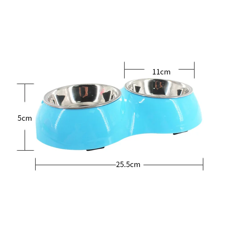 Super Thick Non Slip Stainless Steel Dual Bowl Candy Color Dog Bowl for Small and Medium-sized Dog and Cat