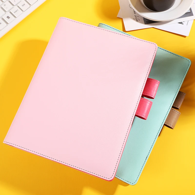 Fashion PU leather cover refillable custom 6 Ring binder A6 loose leaf leather journal diary notebook with pen holder