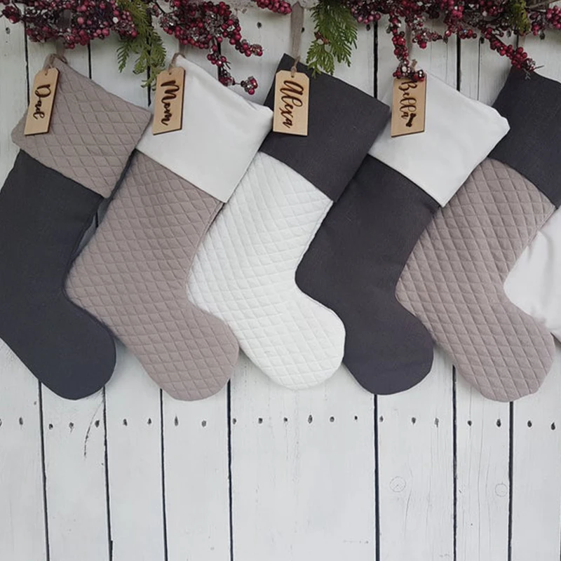 Рождественские чулки, фермерские украшения, Индивидуальные Стеганые Семейные рождественские льняные чулки