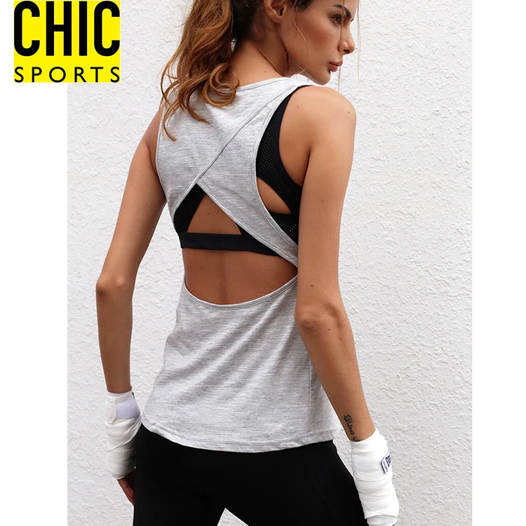 
Latest Women Letter Printed Workout Gym Fitness Wear Cut Out Back Sports Tank Top Yoga Vest 