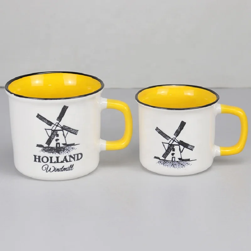 Personalized Holland Enamel Mug Custom Silk Screen Printing Ceramic Souvenirs Camp Cups and Mugs Gift Box Included