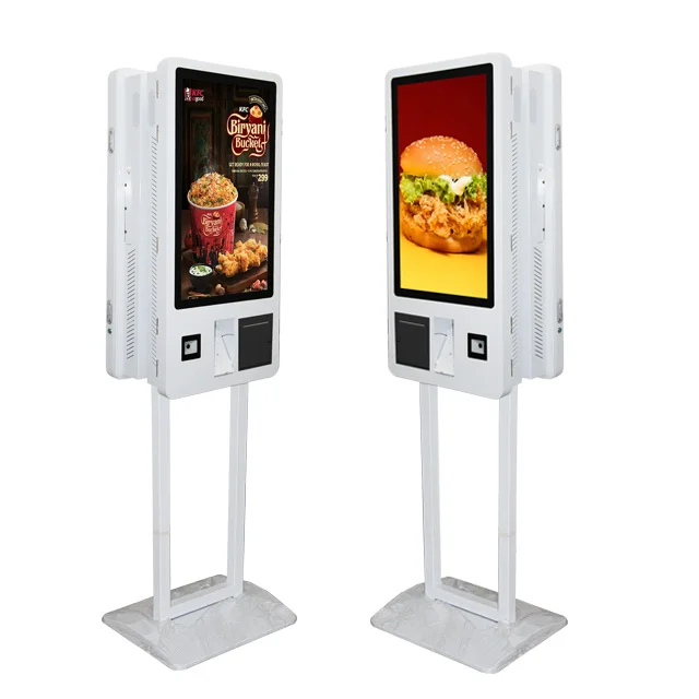 2 Touch screen back to back for self ordering  payment mcdonald kiosk bar code and QR code scanner support customization