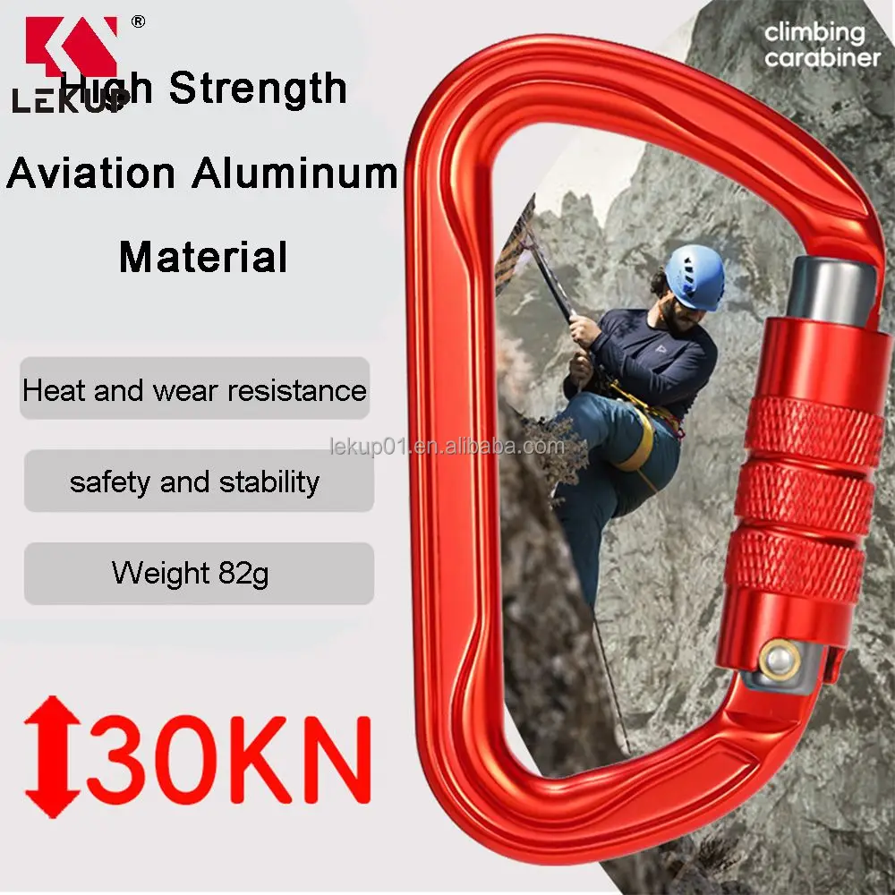 Screw-Lock Gate Carabiner Customized Logo Auto-locking Carabiners 30kN Aluminum D Shape Climbing Snap Hook Carabiner Clip
