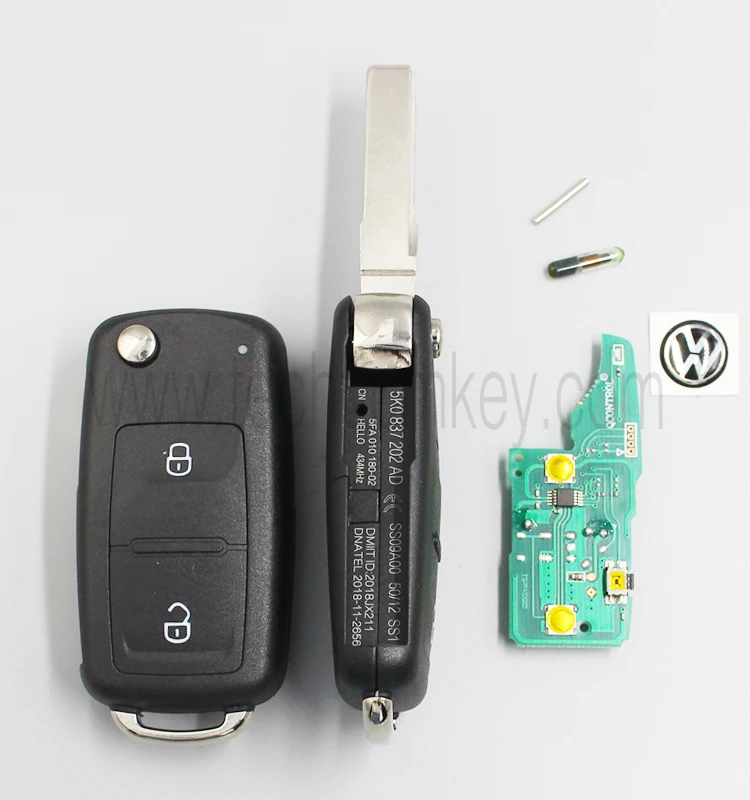 Folding car key 2 button Aftermarket 5K0837202AD remote key 433Mhz with ID48 Chip for VW/VolksWagen