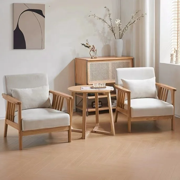 Wholesale solid wood armchair living room sofa chair leisure restaurant cafe chair and table set