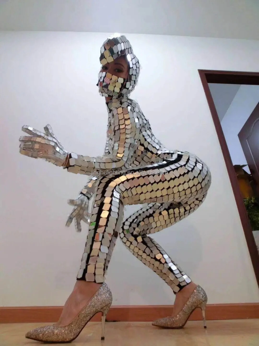 Mirror Reflective Clothing Suit Women Silver Mirror Jumpsuit Costumes Dance Props for Party DJ Club Show Dance Costumes