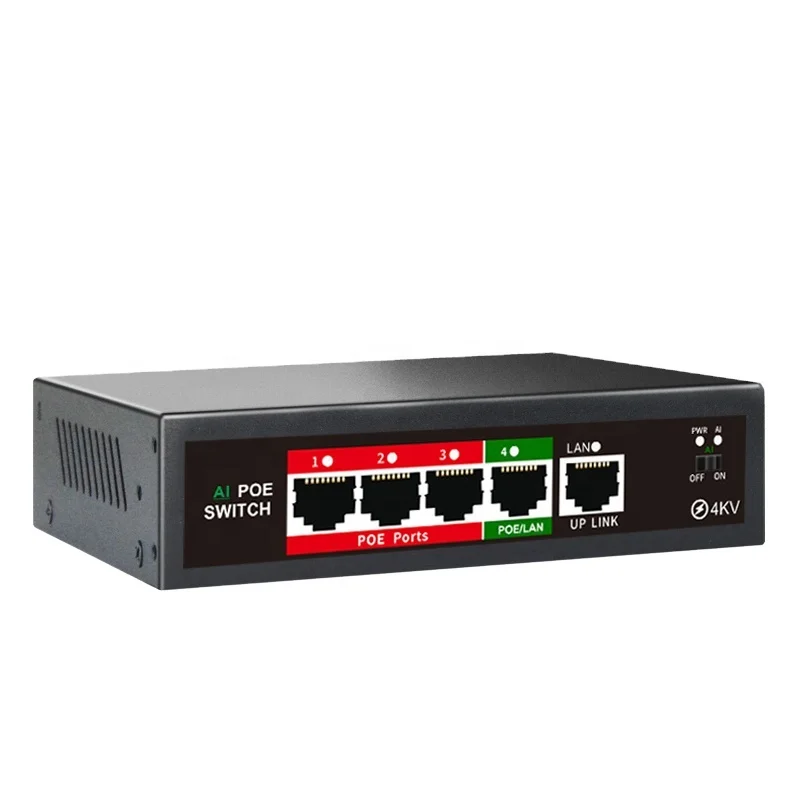 4-портовый PoE коммутатор OEM/ODM с ии 4 портами + 1 исходящим каналом 802 3af/at 100 Мбит/с мощность 52 Вт дальнее расстояние 250