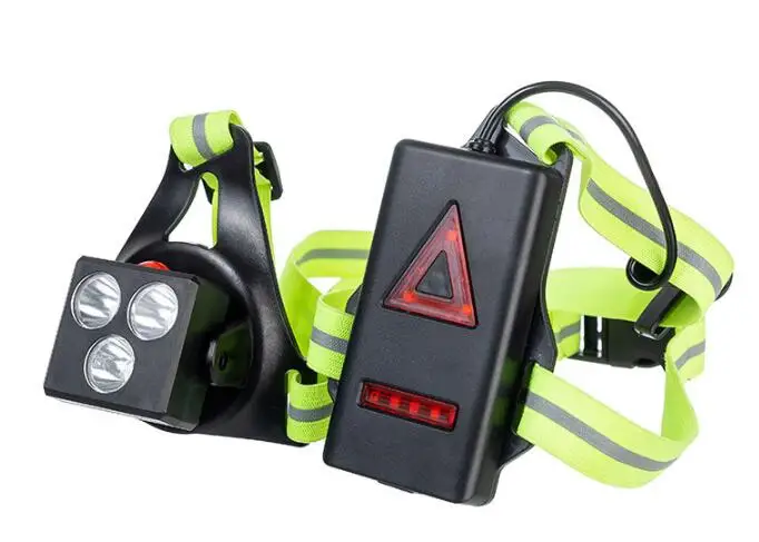 USB Bright Waterproof LED Safety Night Chest Running Light with Red Taillights for Night Runners Jogging Dog Walking
