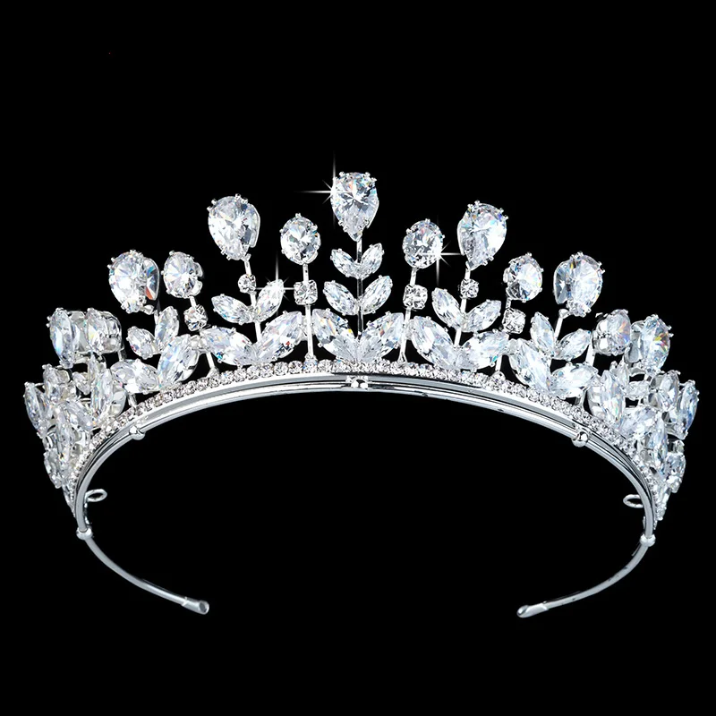 Queen Princess Cubic Zincon Bridal Flower Crown Tiara Vners Fashion Jewelry Copper Wedding Hair Crowns For Women BC3356