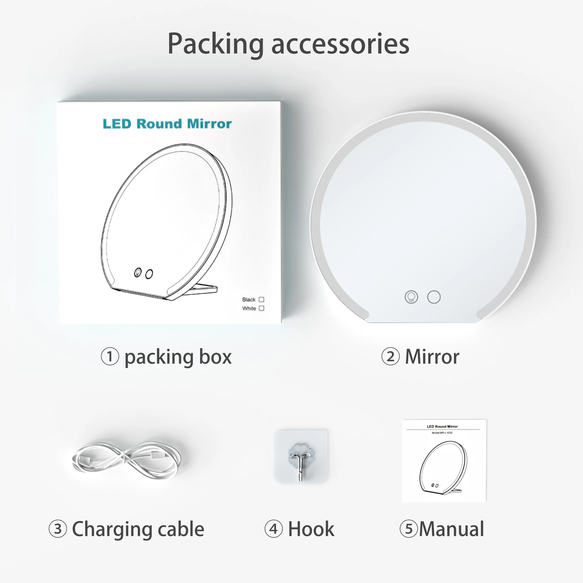 2023 New Arrivals Round Tabletop Makeup Mirror with Folding Stand Portable Travel LED Hanging Wall Mirror with lights