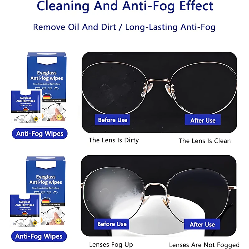 Custom Logo Nano Technology Pre-Moistened Spectacle Eyeglass Anti Fog Lens Wipes For Glasses