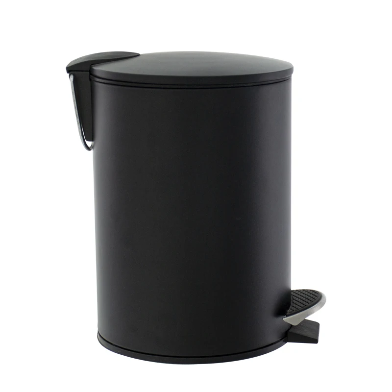 Factory Supplier Black Toilet Rubbish Bins Powder Coated Pot Round Garbage Trash Bin Steel Metal  With Lid