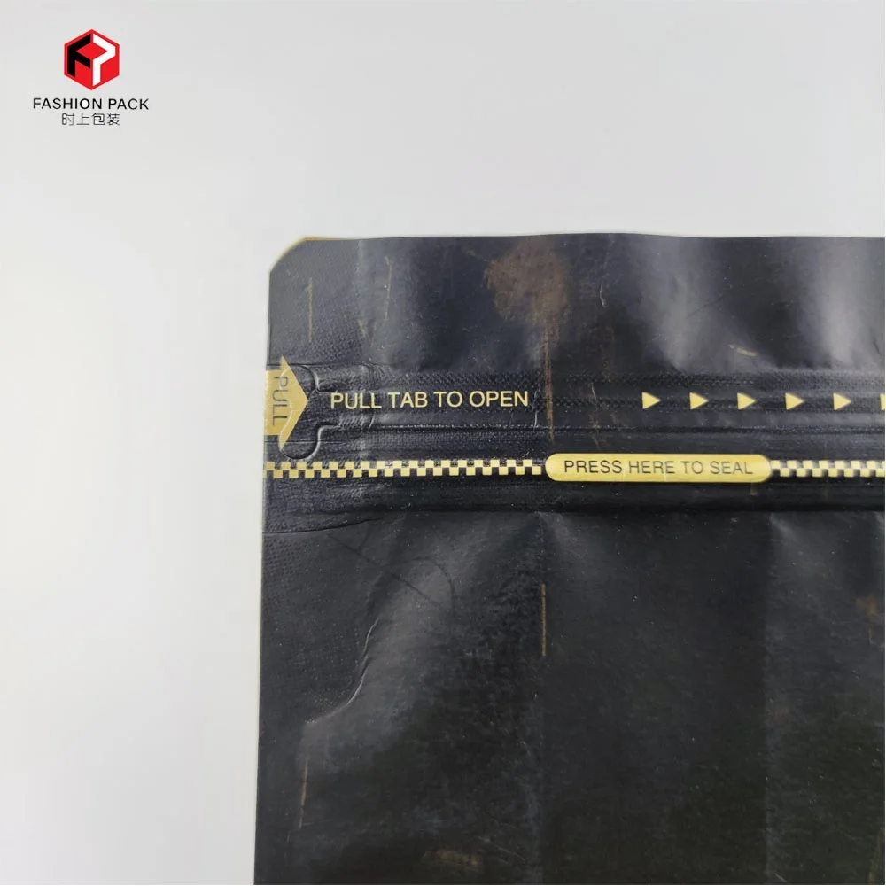Custom Printed 12oz Matte Black Zip Lock Bag Flat Bottom Kraft Paper Coffee Packaging