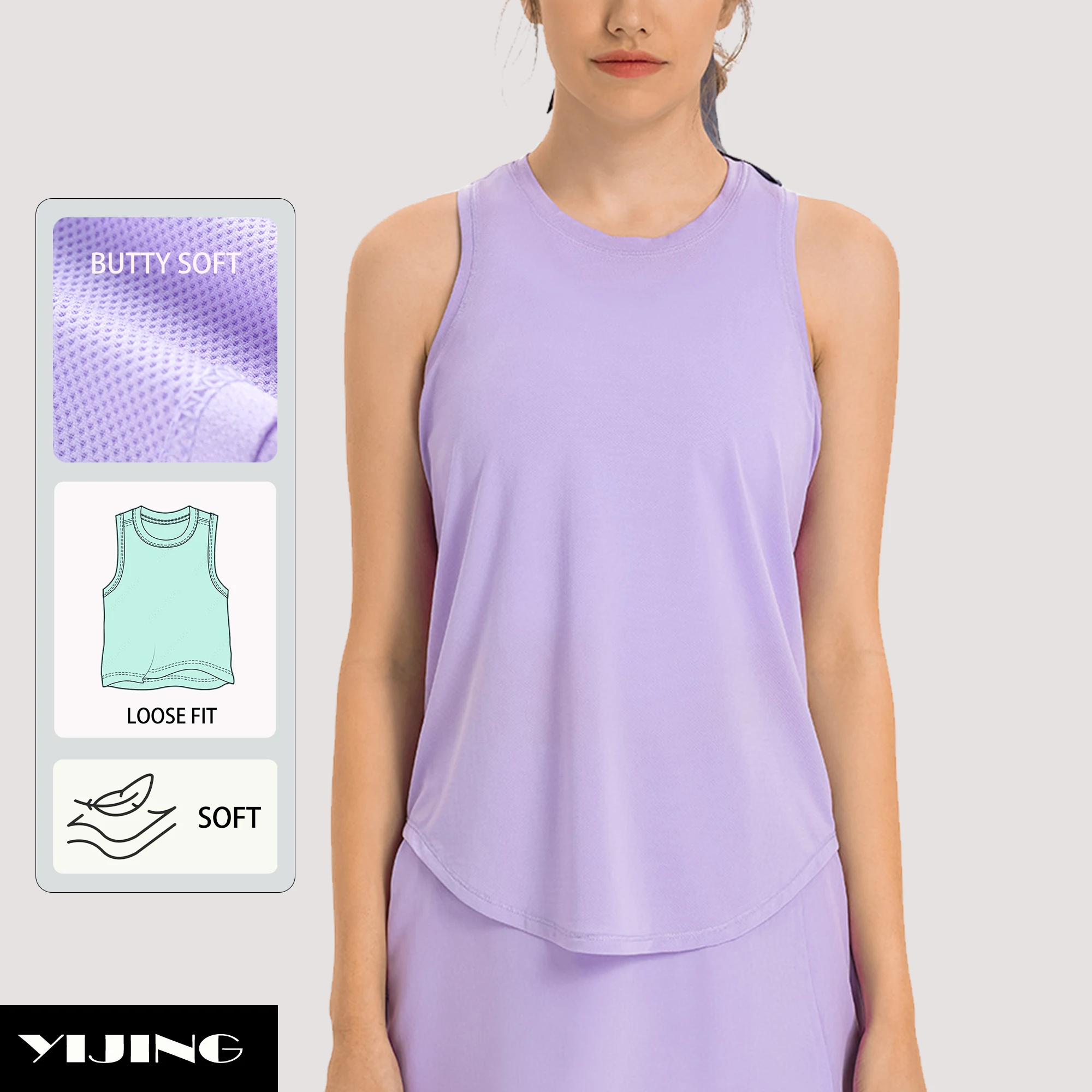 Summer Running Fitness Sports Top Mesh Jersey Fabric Workout Crew Neck Tennis Tank Tops