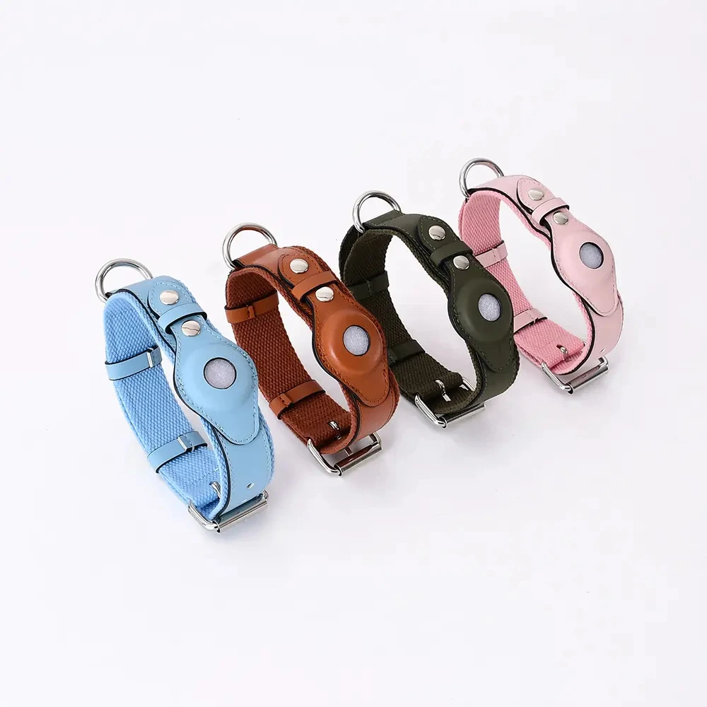 Customizable Small Medium Large Pet Collar Soft Pink Leather GPS Tracker Airtag Holder Printed Ribbon Pet Safety Dogs Cats