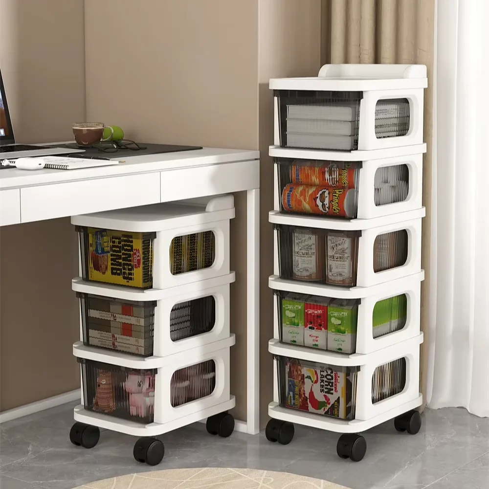 Household Dormitory Kitchen Storage Rack Plastic Pulley Trolley Snacks Living Room Bathroom Food Storage Drawers