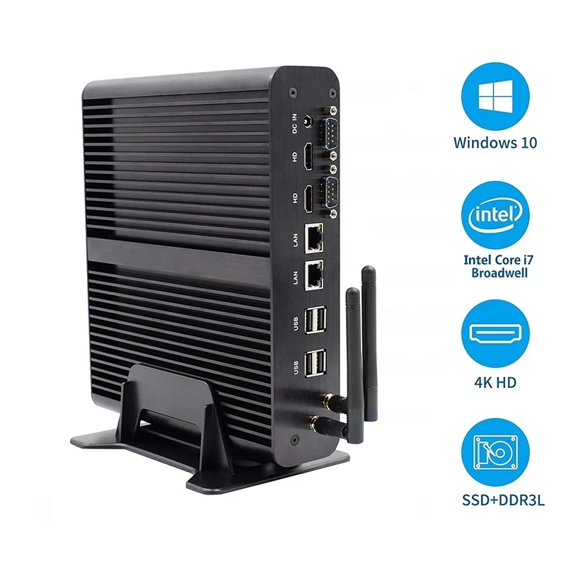 Небольшой компьютер-башенка, все в одном, настольный ПК I7 5500U, система без вентилятора, мини-ПК X86, низкая мощность 12 В, С rs232