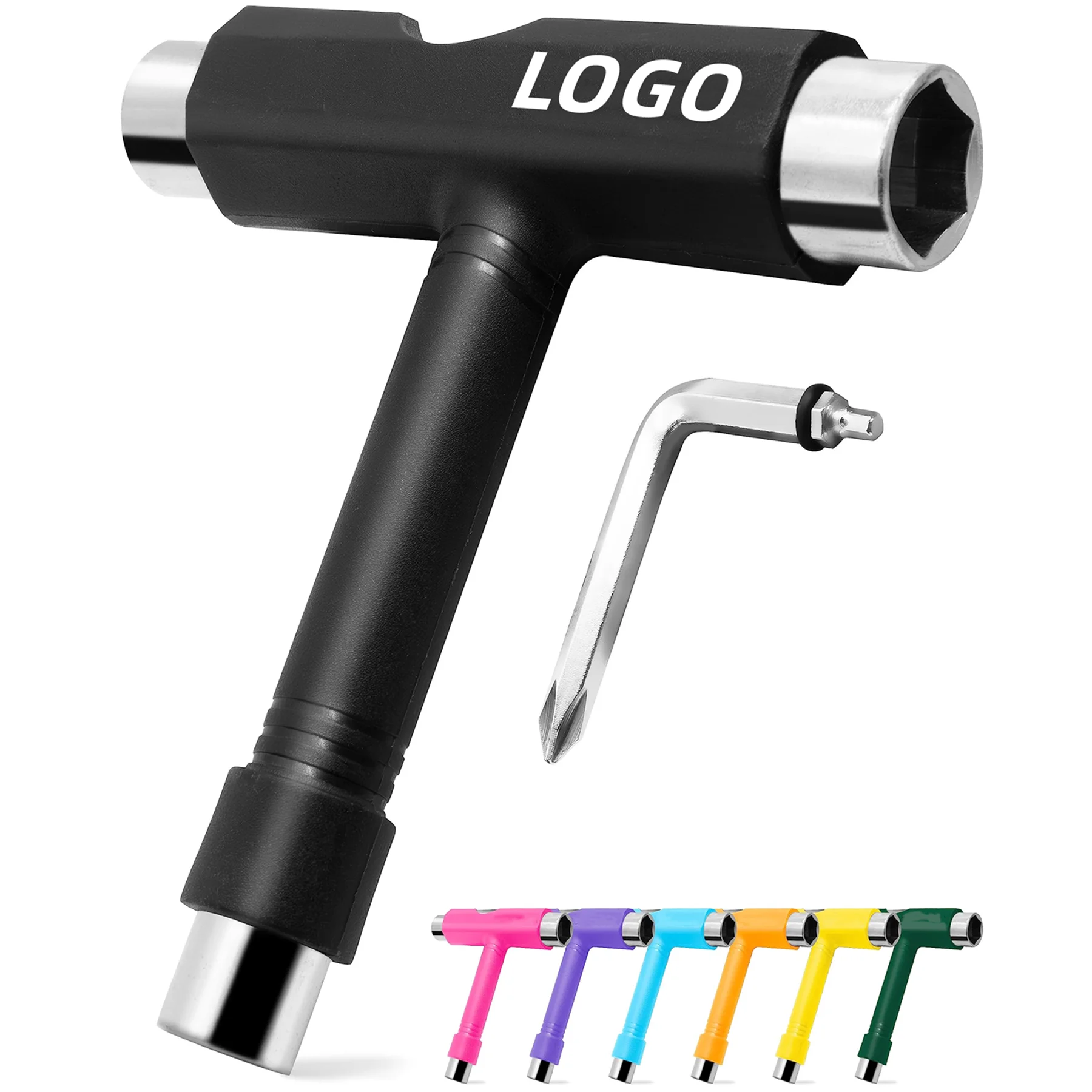 All-in-One Skate Tools Multi-Function Portable Skateboard T Tool Accessory Allen Key and L-Type Phillips Head Wrench Screwdriver